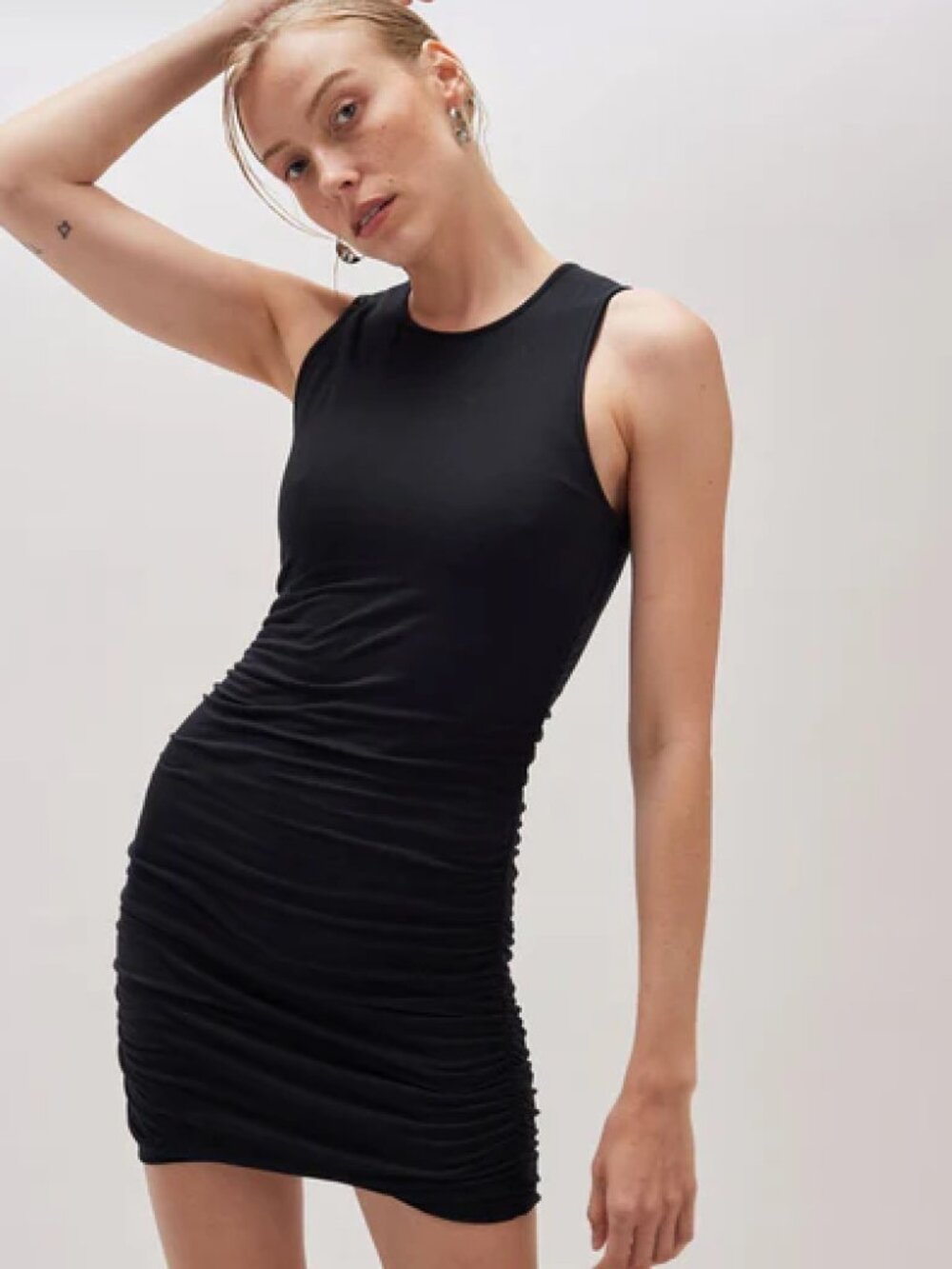 Richer Poorer "The Carrie Shirred Mini Dress" Black Ruched Dress Medium